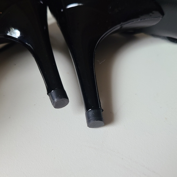 Yves SAINT LAURENT vtg *RARE* Platform Patent & Leather Ankle Strap Peep 36.5 - Picture 10 of 15